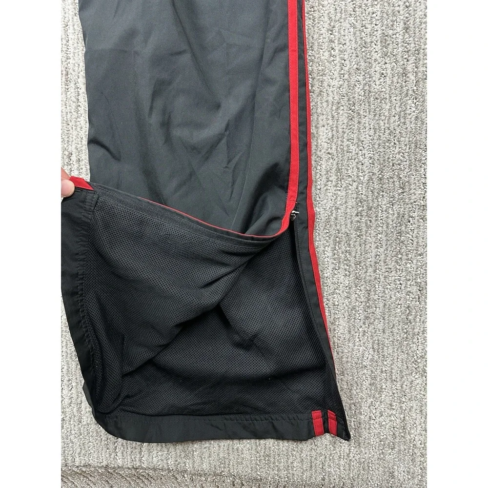 Adidas Black Track Pants Red Stripe Mens Sz L Baggy Mesh Lined Y2K Ankle Zip